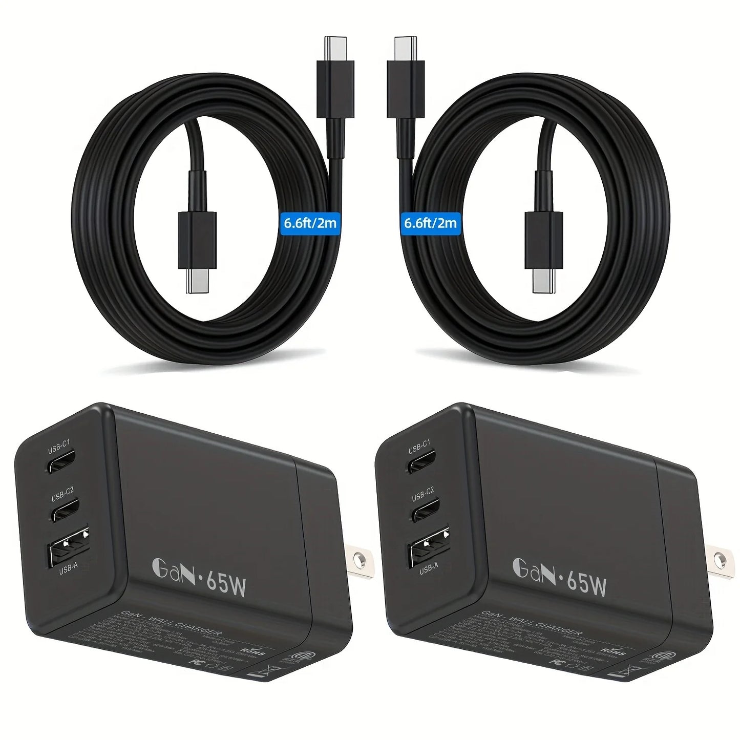 Sanprio 65W USB C GaN Charger 3 Ports With 6.6ft Cable