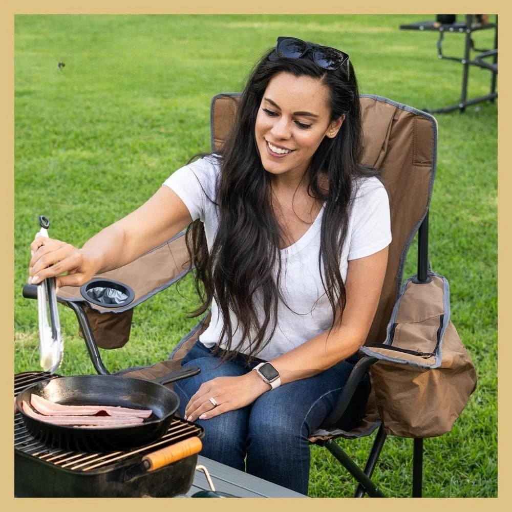 Portable Folding Camping Chair with Cooler and Cup Holders